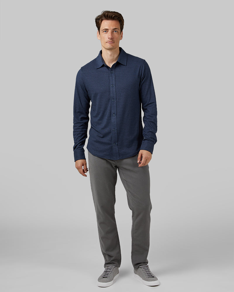 MEN'S SOFT STRETCH KNIT LONG SLEEVE BUTTON-UP